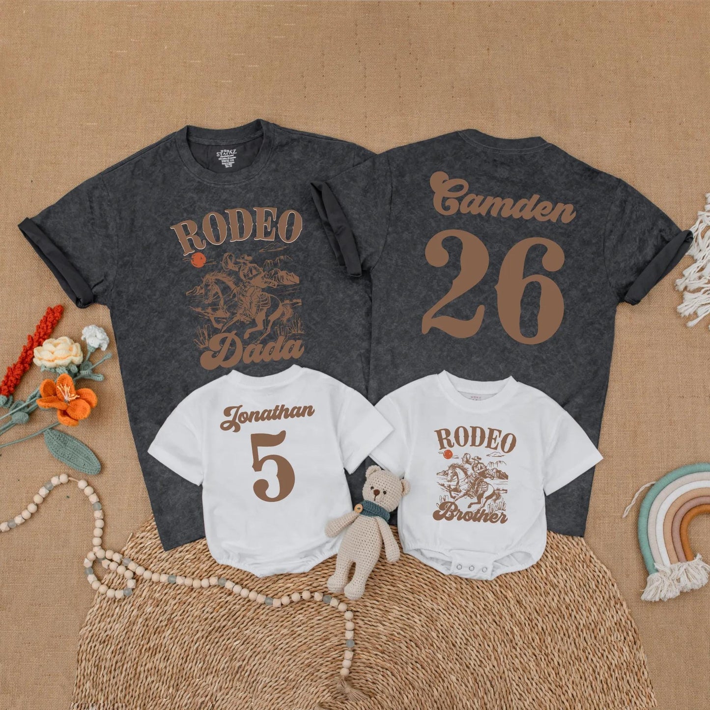 My First Rodeo Birthday Matching Family Shirts Western Theme Cowboy Cowgirl Outfit 1st Birthday Party Mom & Me