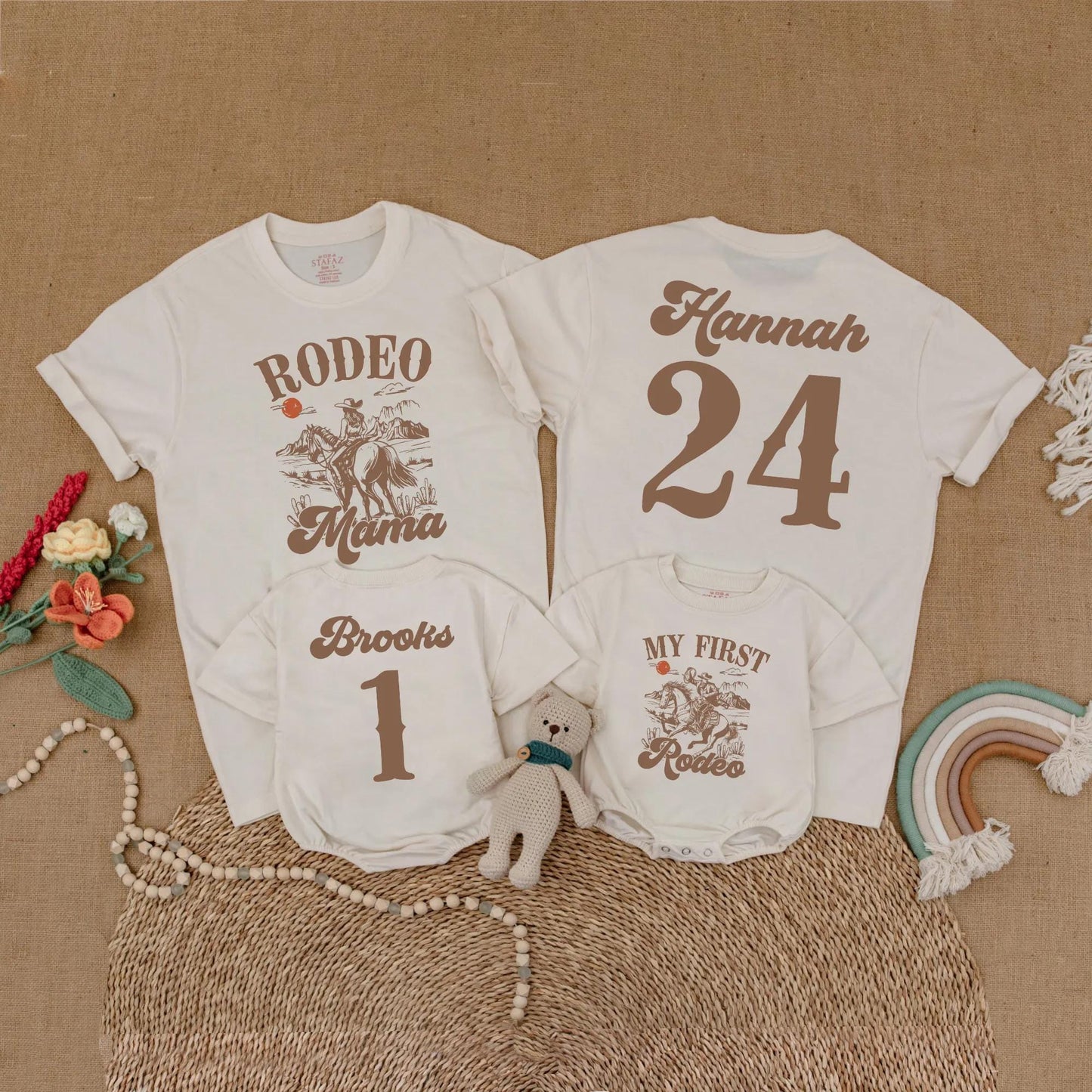 My First Rodeo Birthday Matching Family Shirts Western Theme Cowboy Cowgirl Outfit 1st Birthday Party Mom & Me
