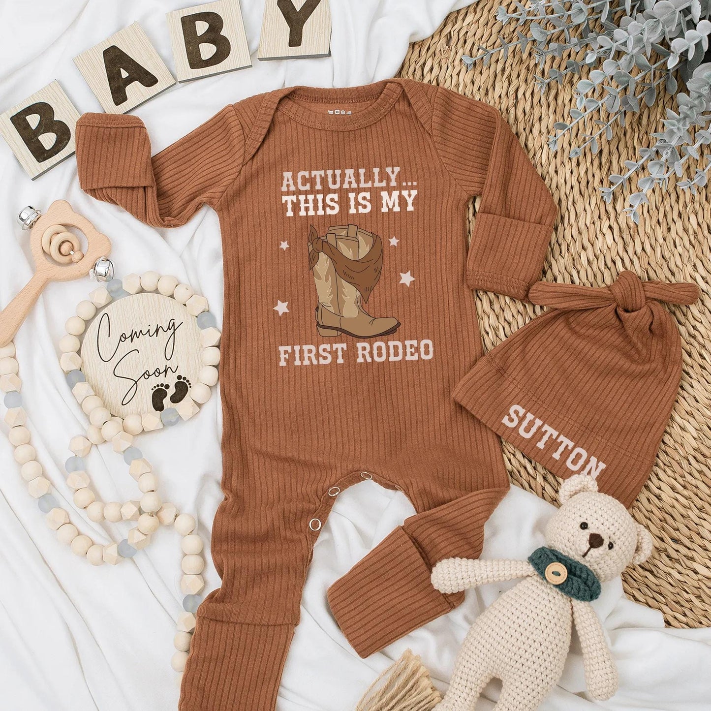My First Rodeo Baby Bodysuit Cute Cowboy Boot Outfit Funny Western Newborn Clothes 1st Rodeo Shower Gift Rustic Brown Star Design Soft Cotton Romper 139