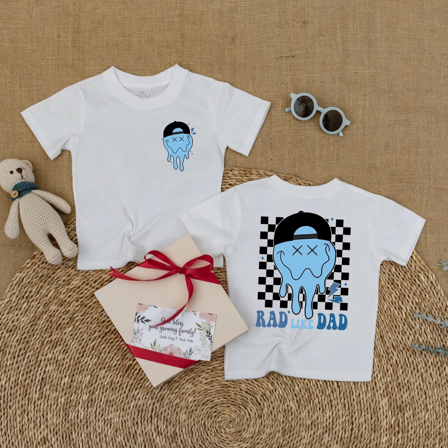 Rad Like Dad Baby Romper Smiley Face Bodysuit Cute Father's Day Boy Outfit Toddler Clothes Bubble Romper Perfect Gift for Dad New Daddy