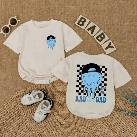 Rad Like Dad Baby Romper Smiley Face Bodysuit Cute Father's Day Boy Outfit Toddler Clothes Bubble Romper Perfect Gift for Dad New Daddy