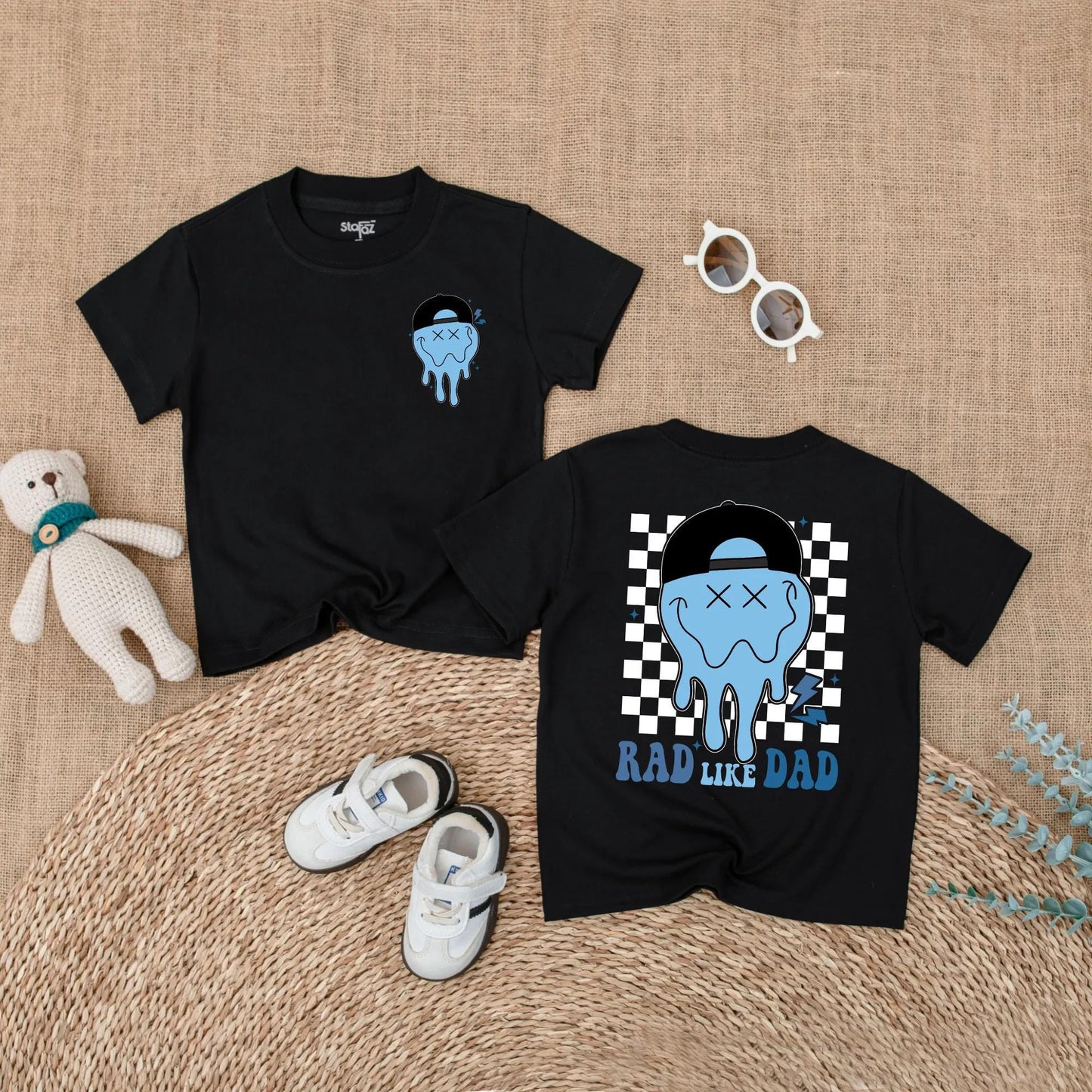 Rad Like Dad Baby Romper Smiley Face Bodysuit Cute Father's Day Boy Outfit Toddler Clothes Bubble Romper Perfect Gift for Dad New Daddy