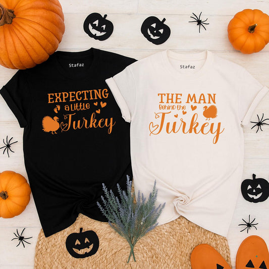 Expecting A Little Turkey Couple Pregnancy Reveal Shirts Cute Thanksgiving Baby Announcement Fall Maternity Top