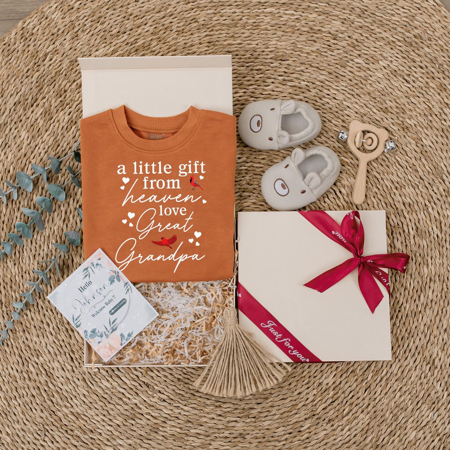 Personalized 'A Little Gift From Heaven Love Grandma' Baby Outfit Newborn Boy Coming Home Bodysuit Pregnancy Reveal Keepsake Shower Gift