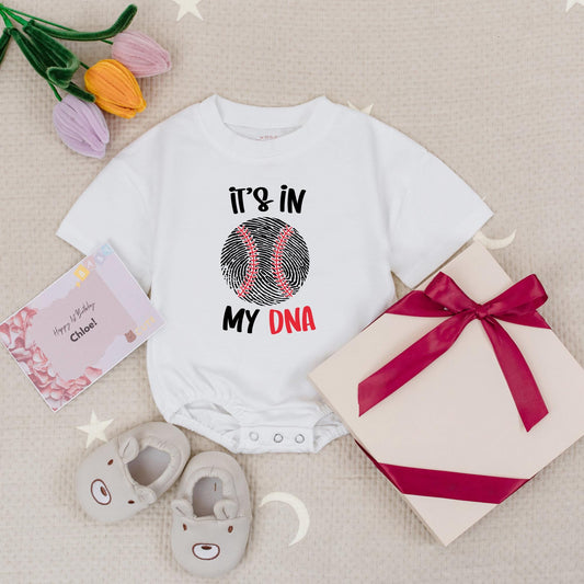 It's in My DNA Baseball Romper Baby Bodysuit Sport Fan Gift for Little Slugger - Black and Red Design