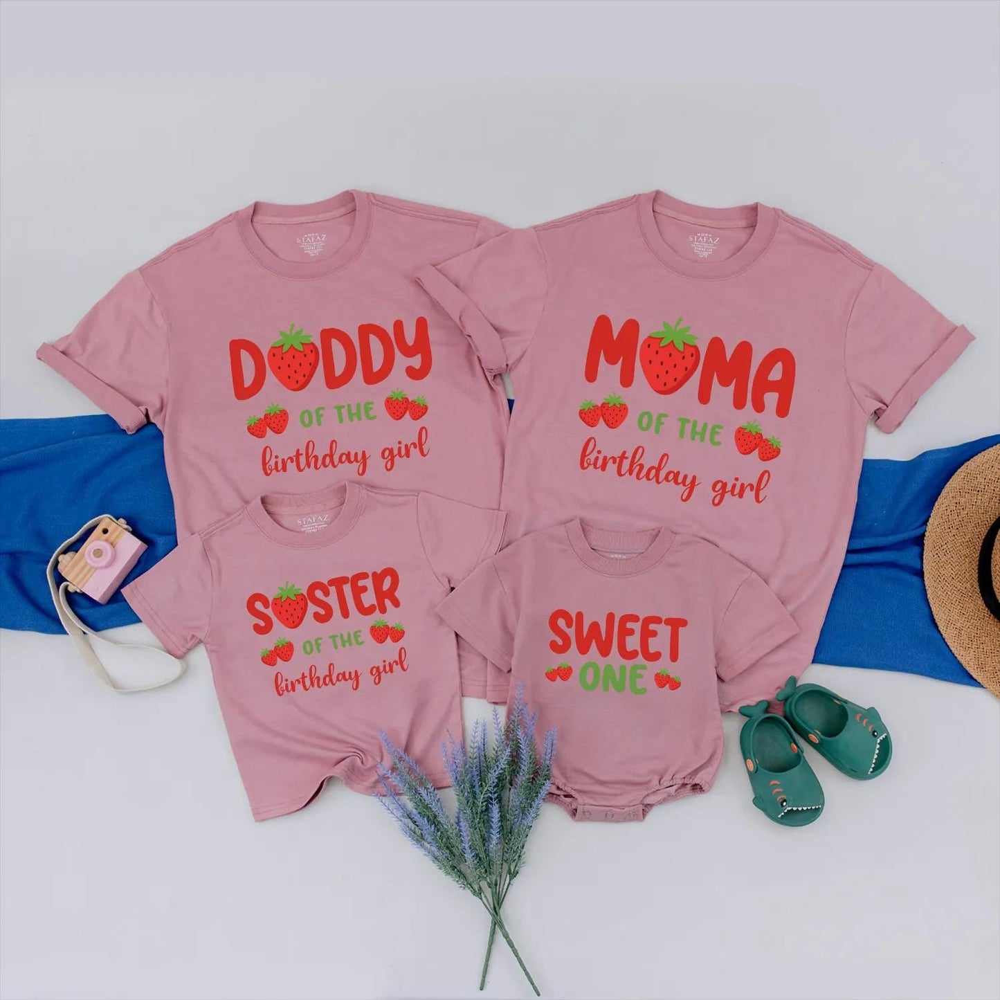 Strawberry Birthday Matching Family Shirts Sweet One Romper Baby Girl Outfit, Custom Party Set, First Birthday Gift, Berry Cute Clothes 138