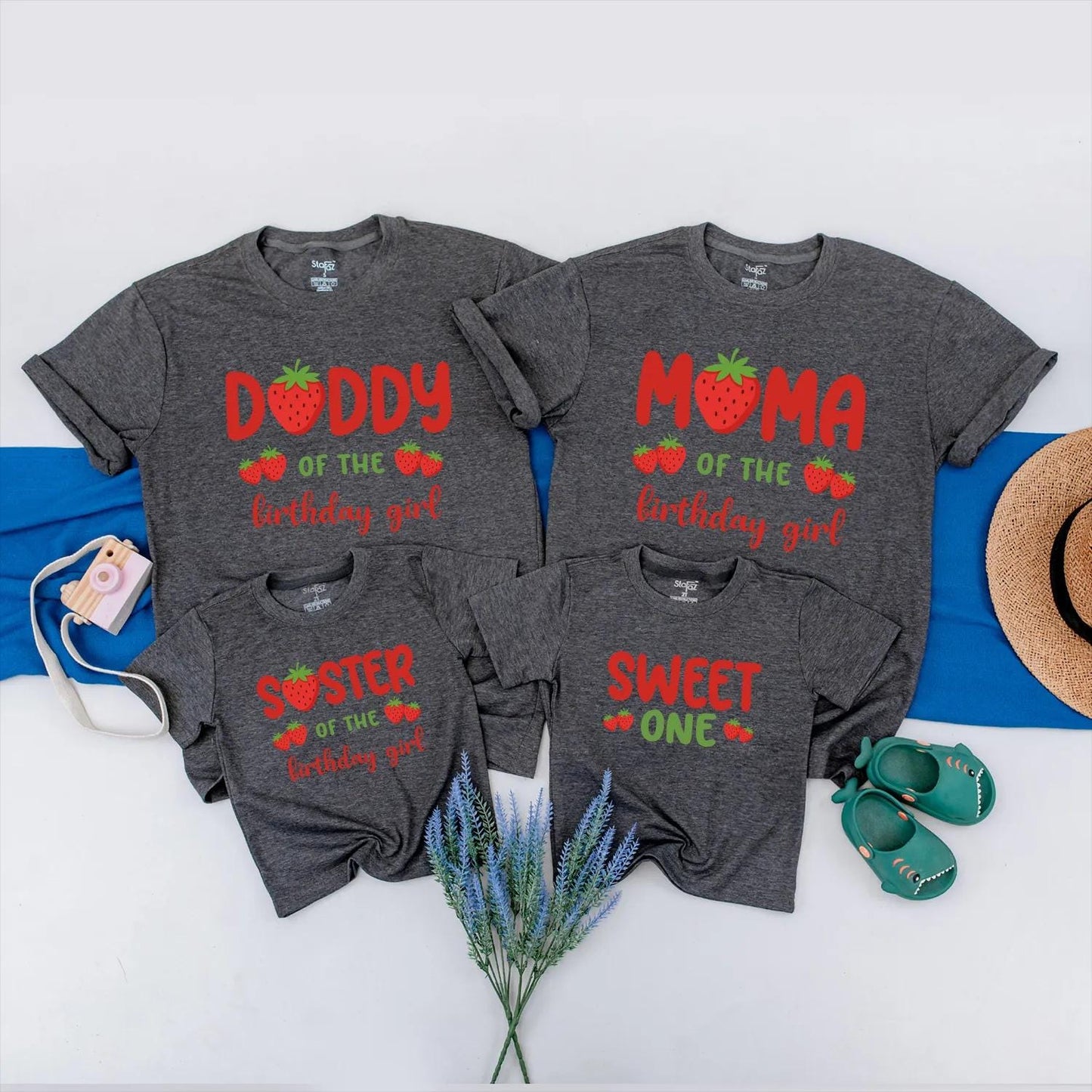 Strawberry Birthday Matching Family Shirts Sweet One Romper Baby Girl Outfit, Custom Party Set, First Birthday Gift, Berry Cute Clothes 138