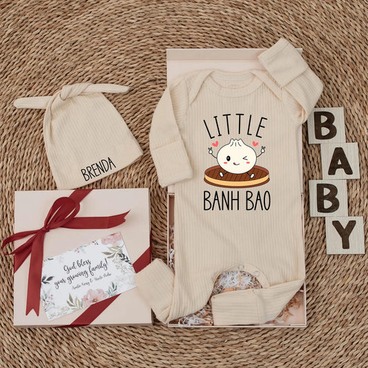Personalized Little Banh Bao Baby Bodysuit Adorable Dumpling Newborn Outfit for Foodie Dimsum Baby Shower Gift Soft Cotton Comfort Wear