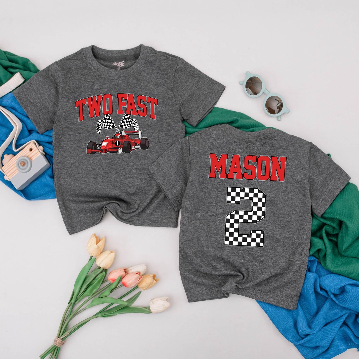Two Fast Race Car Birthday Boy Shirt Personalized 2nd Birthday Toddler Tee Two Year Old Party Outfit Gift Idea