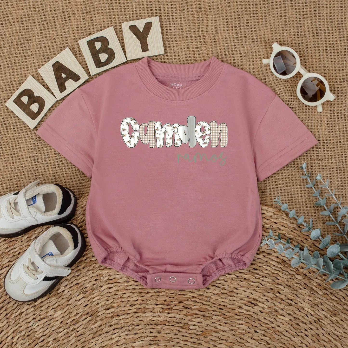 Custom Name Mallard Duck Baby Romper | Personalized Duck Hunting Baby Boy Outfit, Nature Gift, Rustic Baby Shower