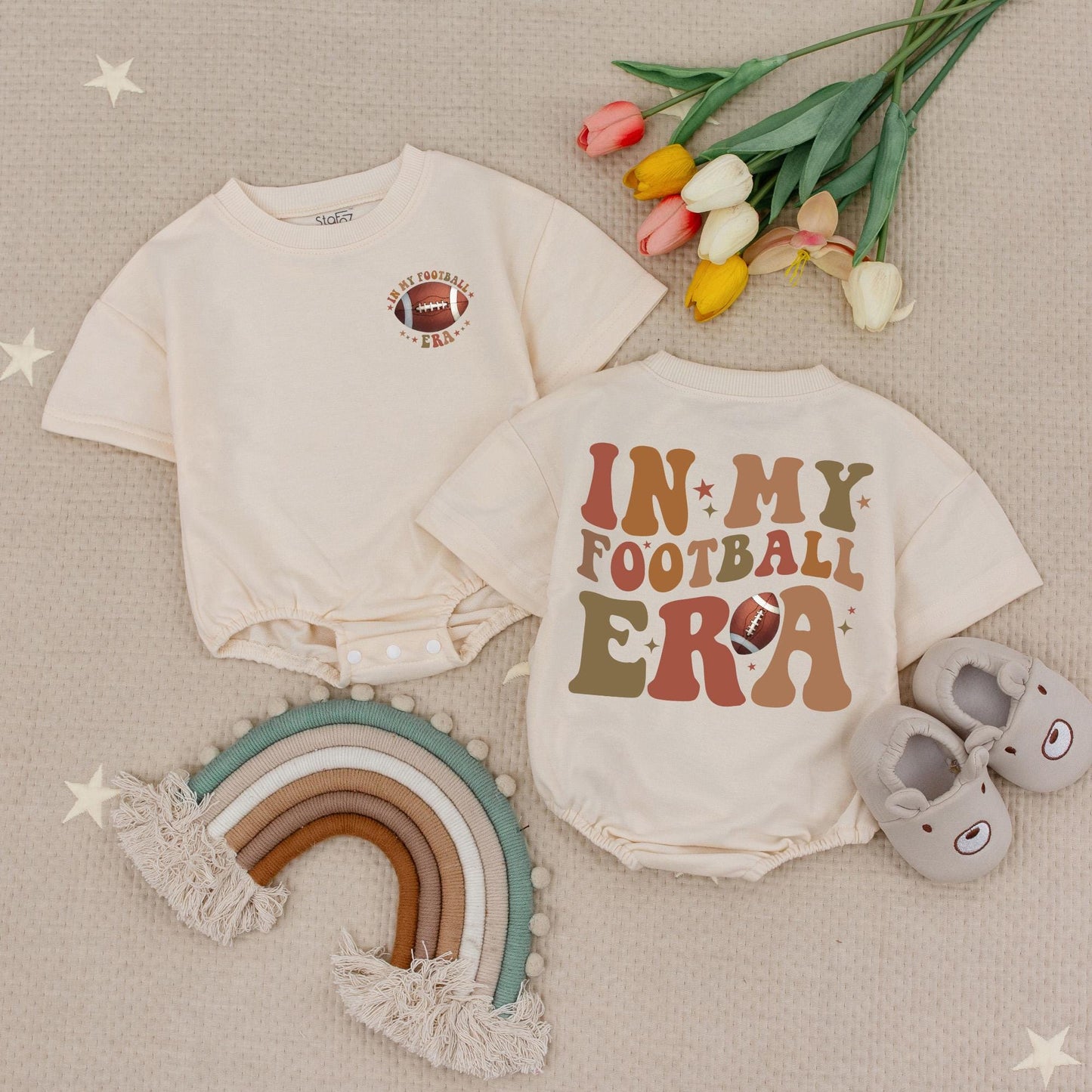 Retro Football Baby Romper In My Football Era Earth Tones Gameday Outfit Cozy Season Natural Vibes