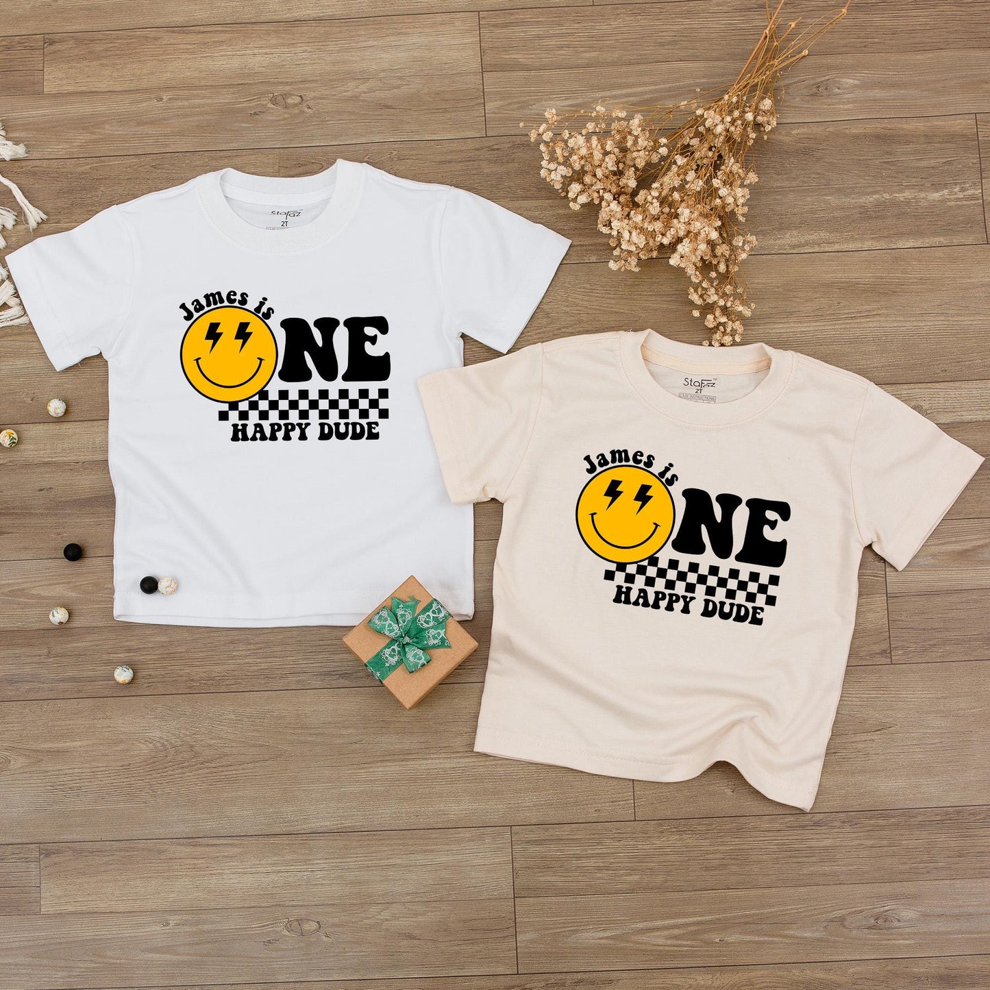 One Happy Dude Birthday Bodysuit First Birthday Smiley Face Outfit for Baby Boy Custom Name Personalized