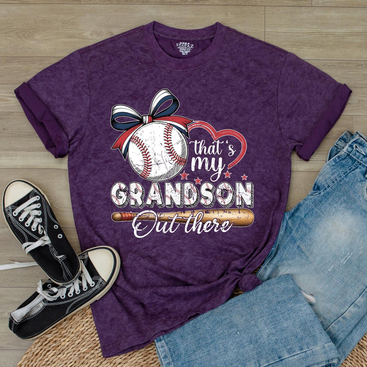 Custom "That's My Grandson Out There" Baseball Grandparent T-Shirt, Lover Fan Tee with Front & Back Print for Season Gift