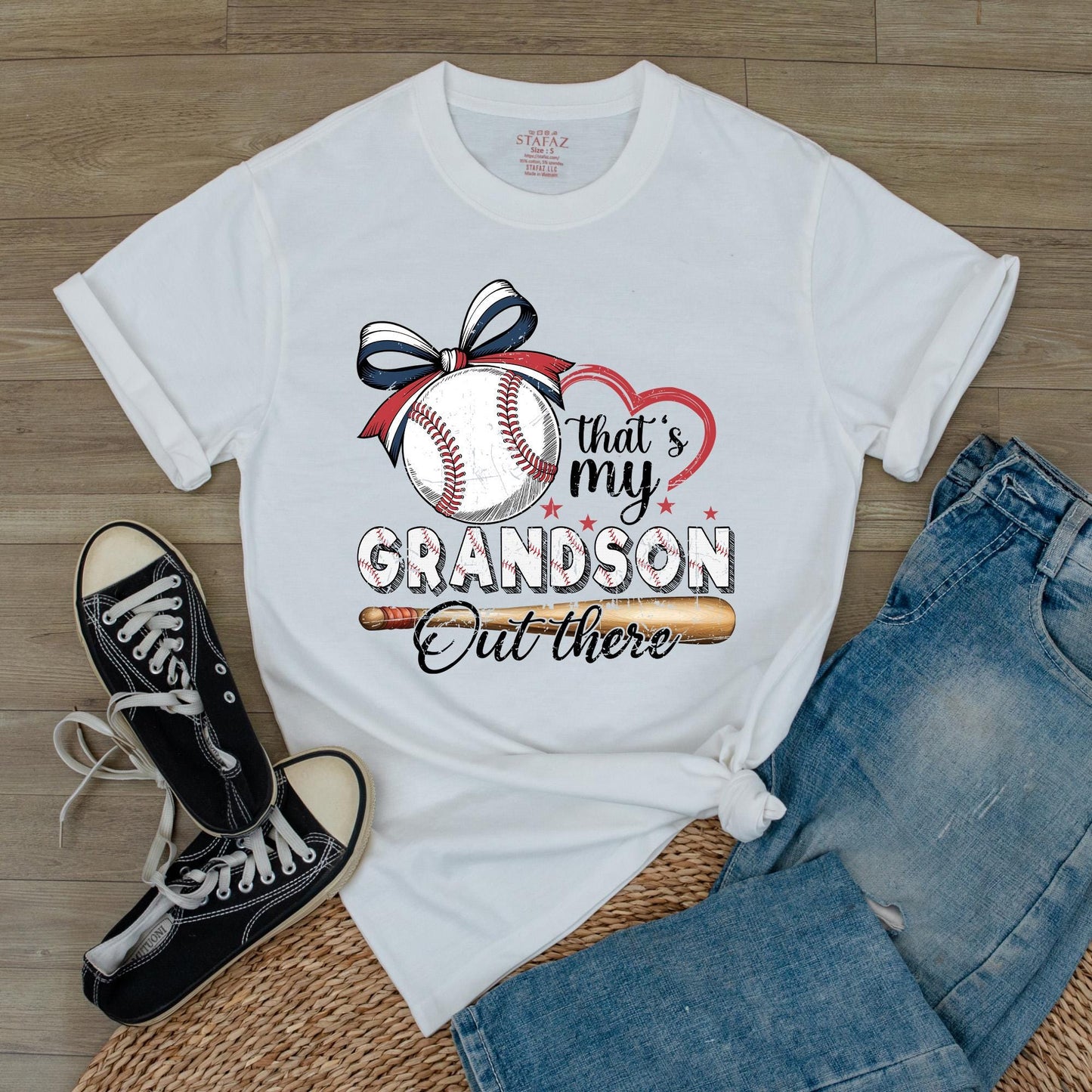 Custom "That's My Grandson Out There" Baseball Grandparent T-Shirt, Lover Fan Tee with Front & Back Print for Season Gift