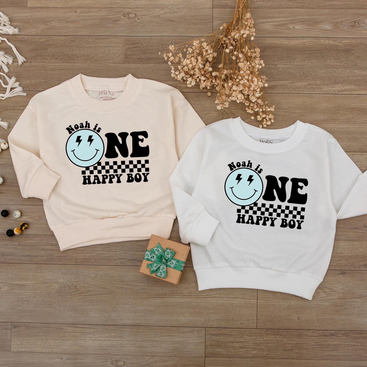 Custom One Happy Boy Birthday Bodysuit Smiley Face Outfit First Birthday Personalized Toddler Clothes