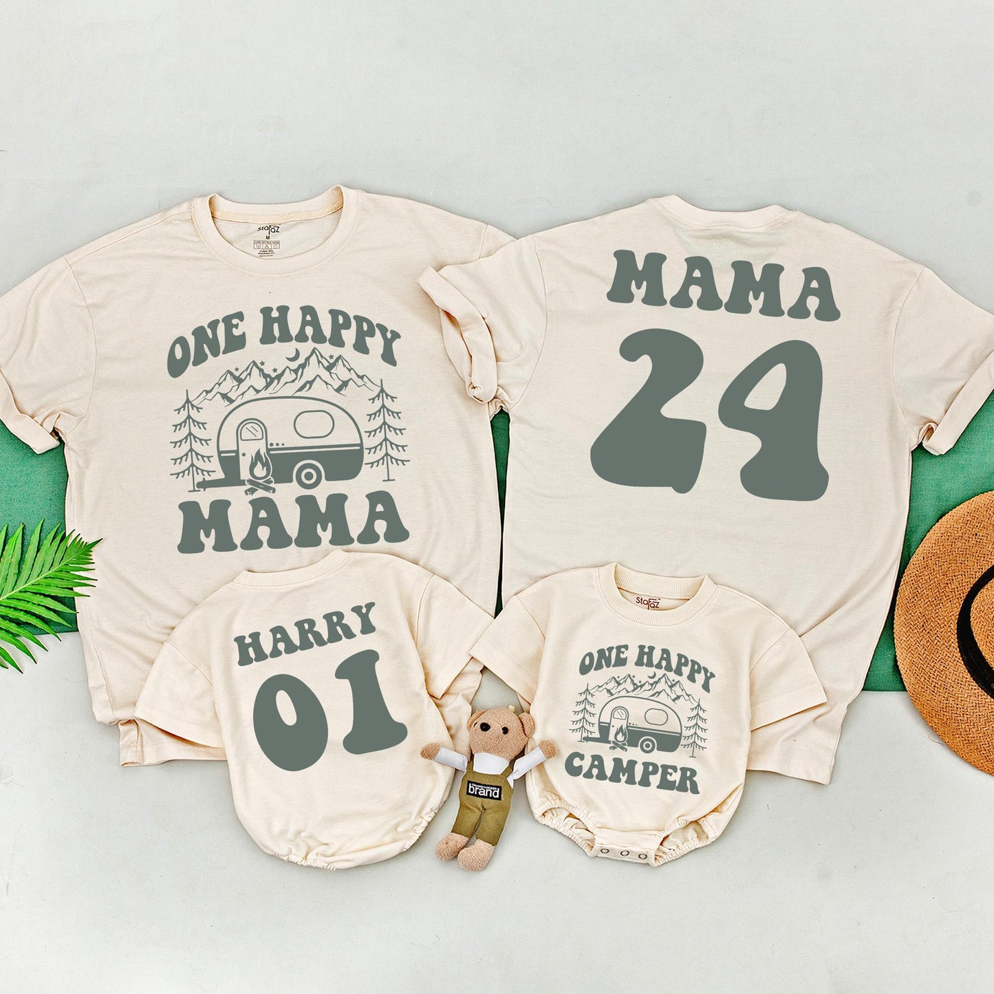 One Happy Camper 1st Birthday Shirt Matching Family Tees Camp Outfit Baby Toddler Boy Girl First Birthday Party Camp Mommy and Me