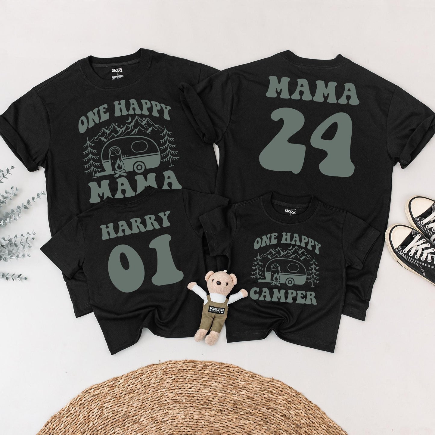 One Happy Camper 1st Birthday Shirt Matching Family Tees Camp Outfit Baby Toddler Boy Girl First Birthday Party Camp Mommy and Me