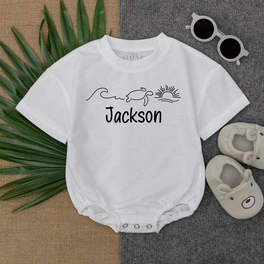 Custom Name Baby Bubble Romper Ocean Turtle Sun Summer Outfit Short Sleeve Baby Clothes Beach Wear Baby Shower Gift Toddler Boy Girl