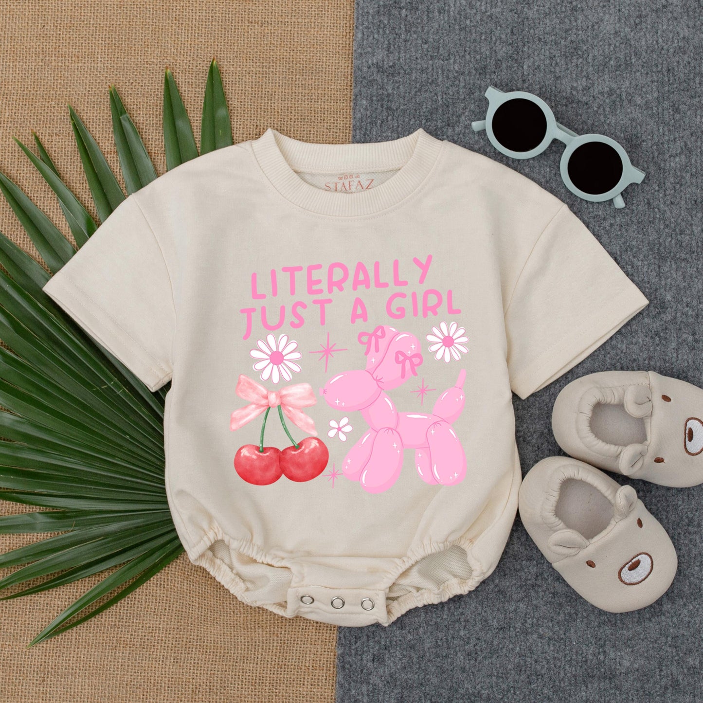 Literally Just A Girl Long Sleeve Bubble Romper Cute Toddler Baby Fall Outfit Adorable Baby Shower Gift