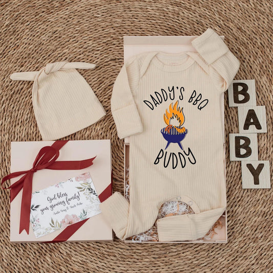 Dad's BBQ Buddy Newborn Baby Bodysuit, Cute Grilling Outfit for Dad & Baby, Funny Baby Shower Gift, Daddy's Little Buddy BBQ Baby Clothes