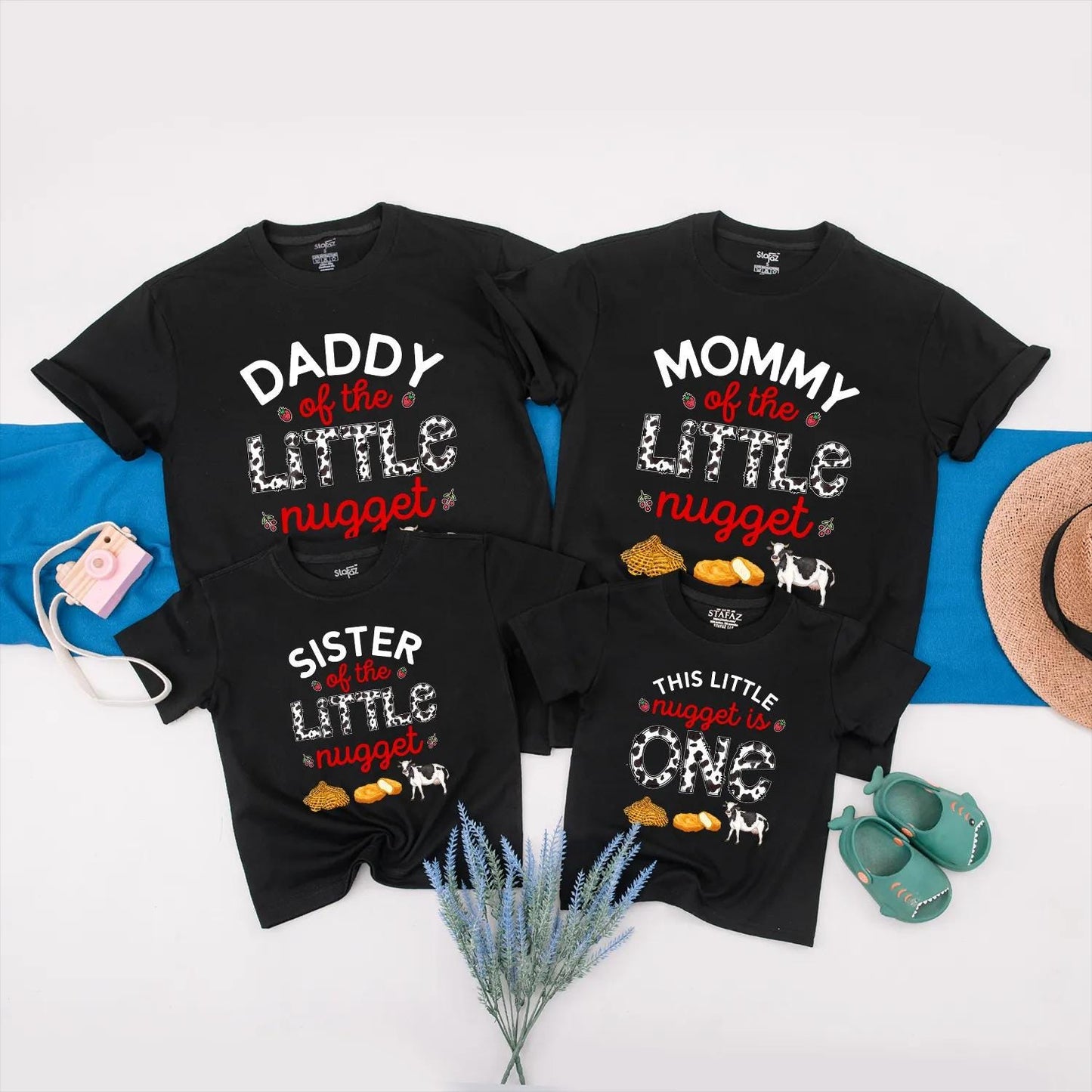 Custom Matching Family Little Nugget First Birthday Shirts Funny 1st Birthday Chicken Nugget Outfits for Baby Boy Party Celebration Clothes