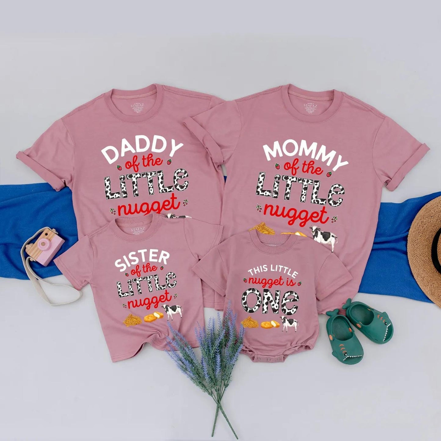 Custom Matching Family Little Nugget First Birthday Shirts Funny 1st Birthday Chicken Nugget Outfits for Baby Boy Party Celebration Clothes