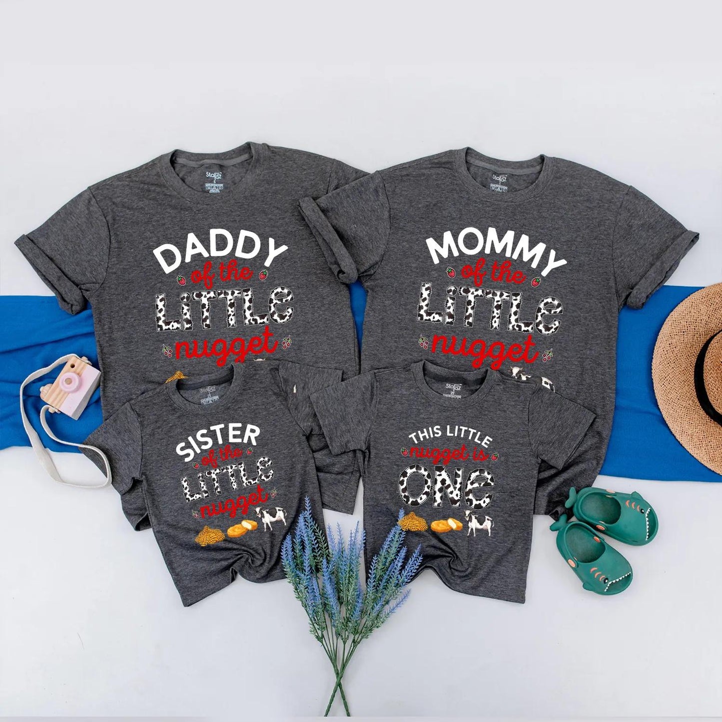 Custom Matching Family Little Nugget First Birthday Shirts Funny 1st Birthday Chicken Nugget Outfits for Baby Boy Party Celebration Clothes