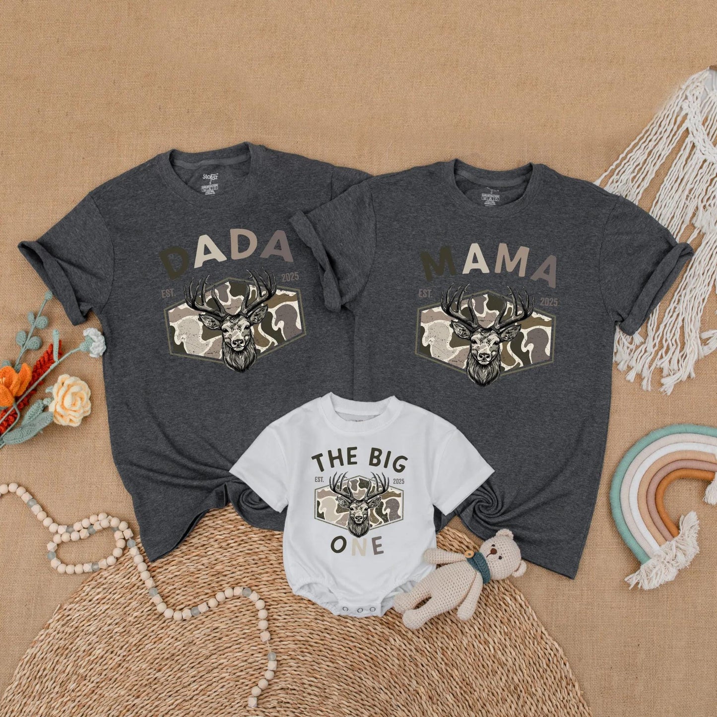 Matching Family Hunting Birthday Shirts: Dada, Mama, & The Big One! Deer Head Camo 1st Birthday Boy Gift, Rustic Style