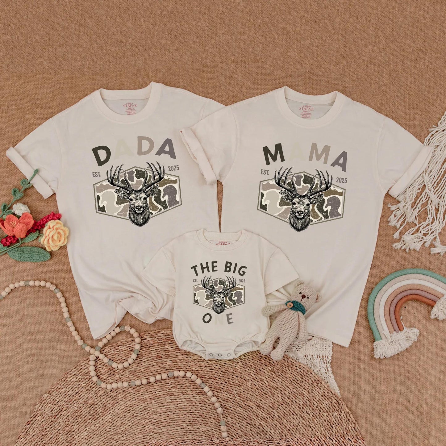 Matching Family Hunting Birthday Shirts: Dada, Mama, & The Big One! Deer Head Camo 1st Birthday Boy Gift, Rustic Style