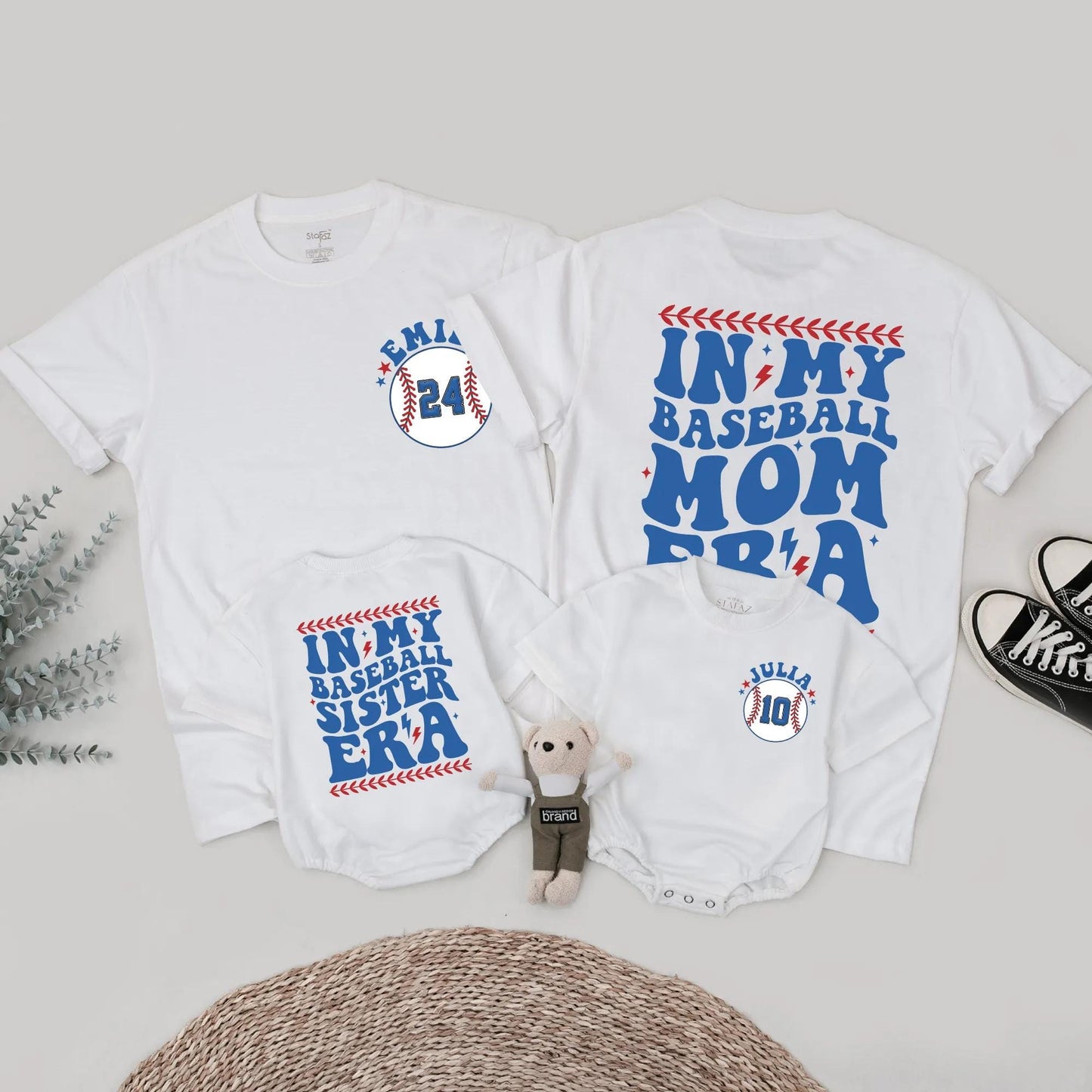 Baseball Mom and Sister Matching Shirts: Retro Game Day Outfit with Custom Player Number, In My Baseball Era Tee, Personalized Family Sports Fan Gift