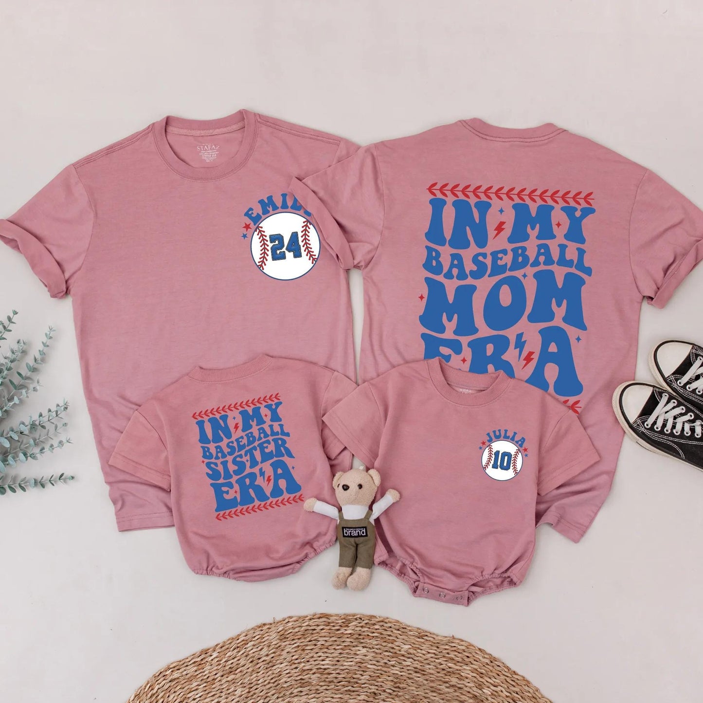 Baseball Mom and Sister Matching Shirts: Retro Game Day Outfit with Custom Player Number, In My Baseball Era Tee, Personalized Family Sports Fan Gift