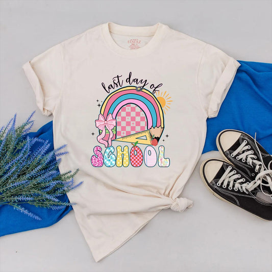 School's Out for Summer! Pink Bow Last Day of School Shirt Teacher Gift, Colorful End of Year Outfit, Hello Summer Break Clothes