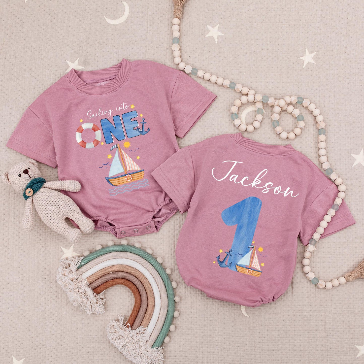 Baby Boating Anchor Romper First Birthday Outfit Nautical Summer Sea Announcement Baby Boy or Girl Cotton Romper Gift Under the Sea