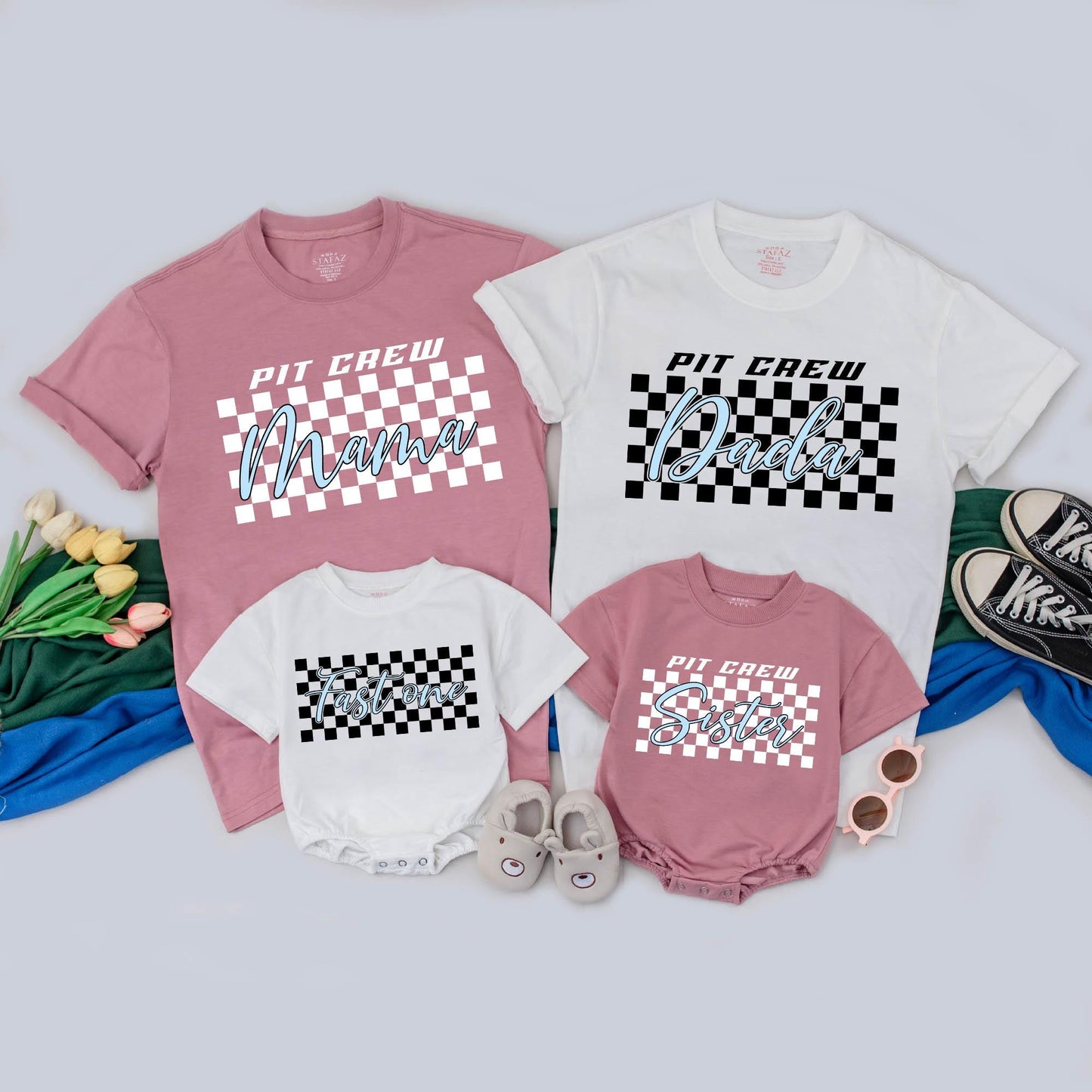 Personalized Pit Crew Family Matching Shirts Fast One Romper 1st Birthday Boy Race Car Mom Me Tees