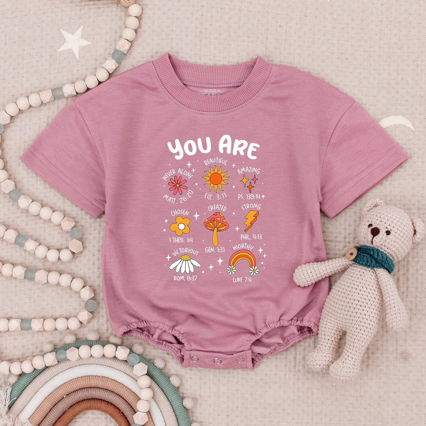 Christian "You Are" Baby Romper with Whimsical Art & Bible Verses - Joyful Newborn Clothes for Baby Shower Gift