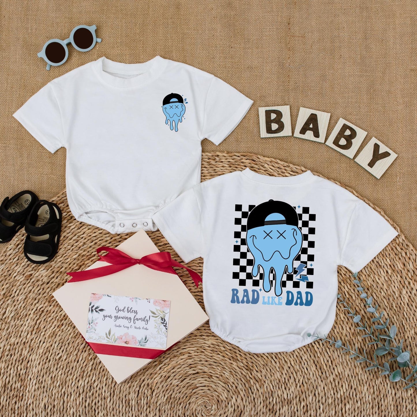 Rad Like Dad Baby Romper Smiley Face Bodysuit Father's Day Boy Outfit Toddler Bubble Romper Cute Gift for Dad