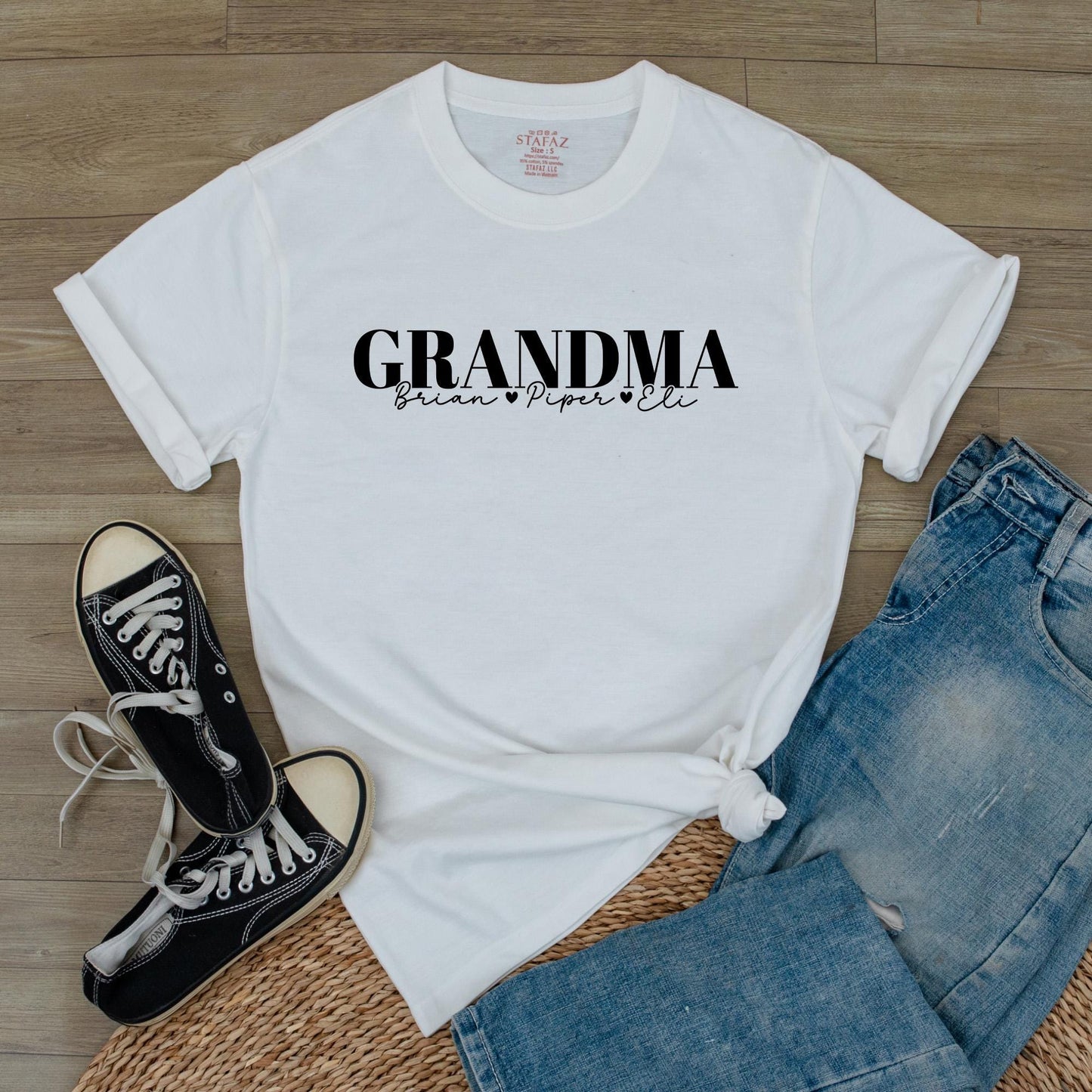 Personalized Grandma T-Shirt with Grandkids Names & Favorite Nickname, Perfect Mother's Day Christmas Gift Soft Comfortable Cotton