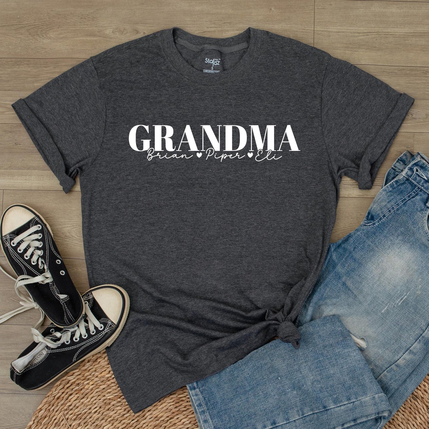 Personalized Grandma T-Shirt with Grandkids Names & Favorite Nickname, Perfect Mother's Day Christmas Gift Soft Comfortable Cotton