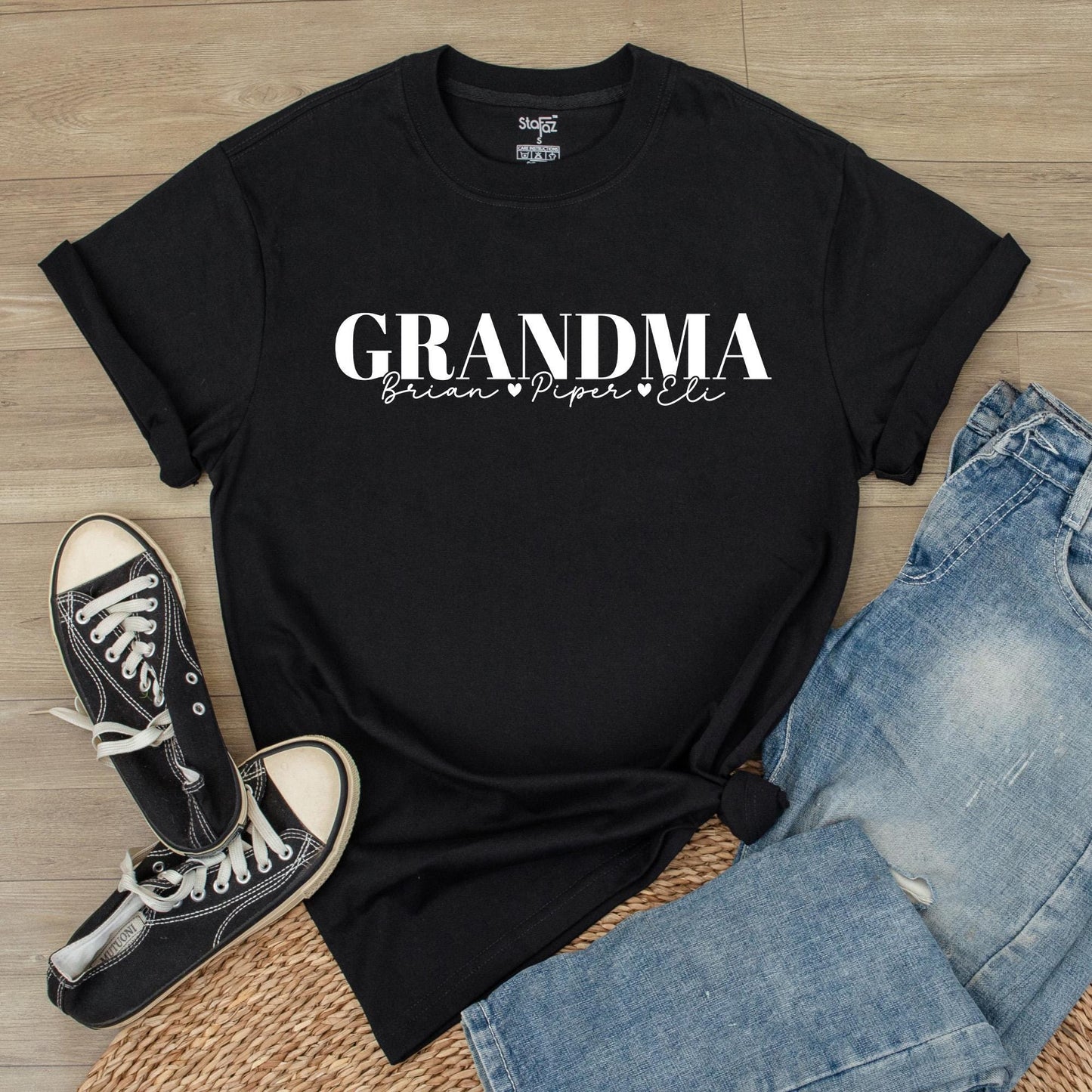 Personalized Grandma T-Shirt with Grandkids Names & Favorite Nickname, Perfect Mother's Day Christmas Gift Soft Comfortable Cotton