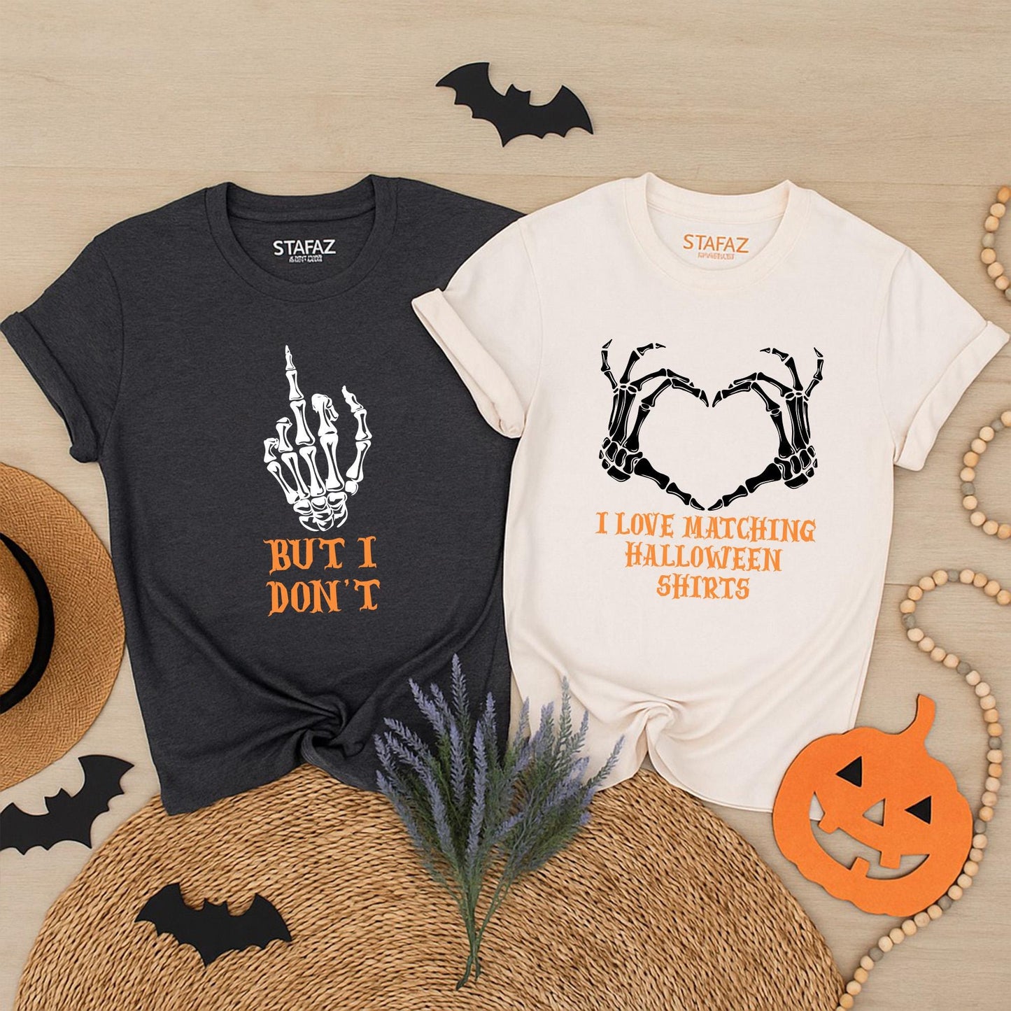 His Hers Halloween Skeleton Pumpkin Matching Couple Shirts for Spooky Season Fun