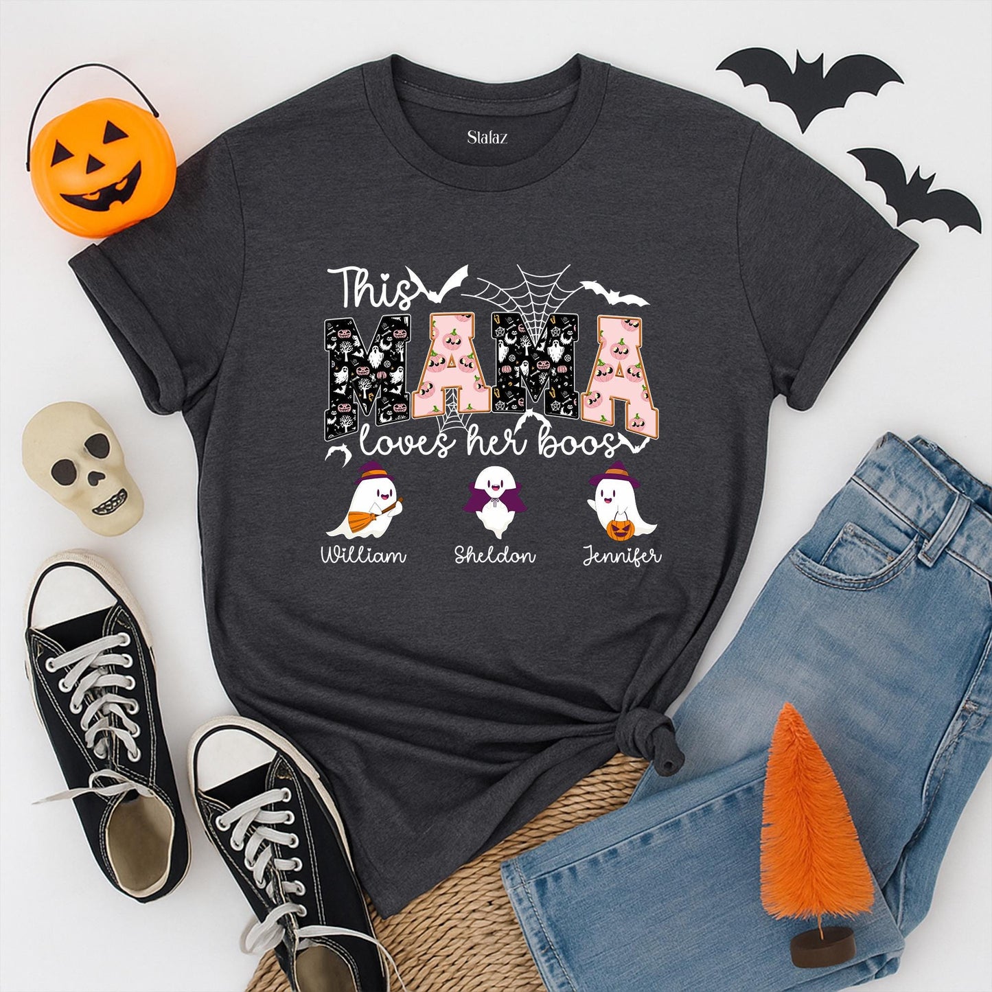 Personalized This Mama Loves Her Boos Halloween Shirt for Mom & Kids | Custom Nickname Family Tee - Spooky Mom Life