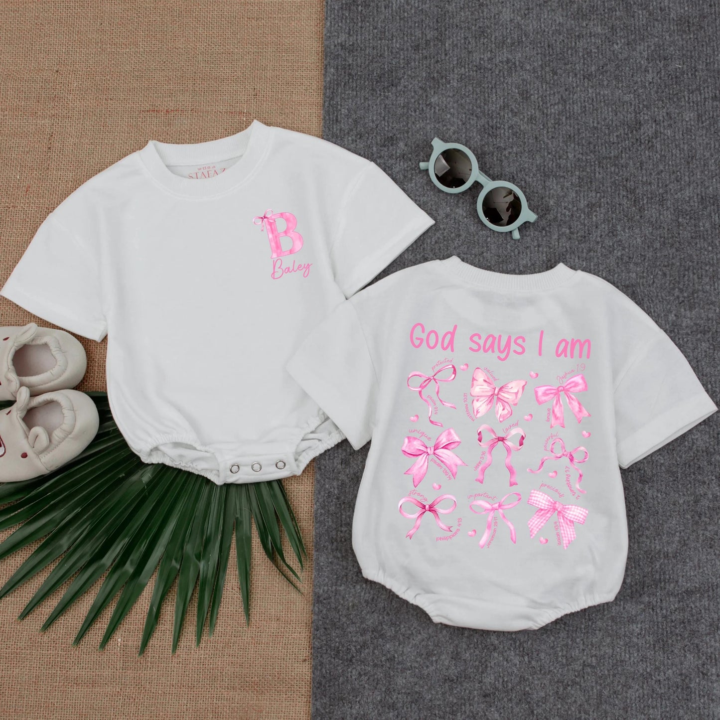 Custom Christian Girl Bubble Romper God Says I Am Bible Verse Toddler Outfit Religious Gift Soft Cotton Comfortable Everyday Wear