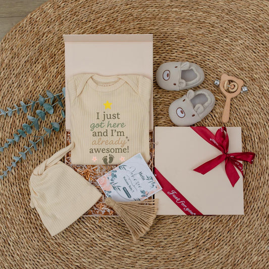 Funny Baby Bodysuit - I Just Got Here Newborn Outfit, Gender Neutral Infant Shower Gift, Cute Announcement Clothes