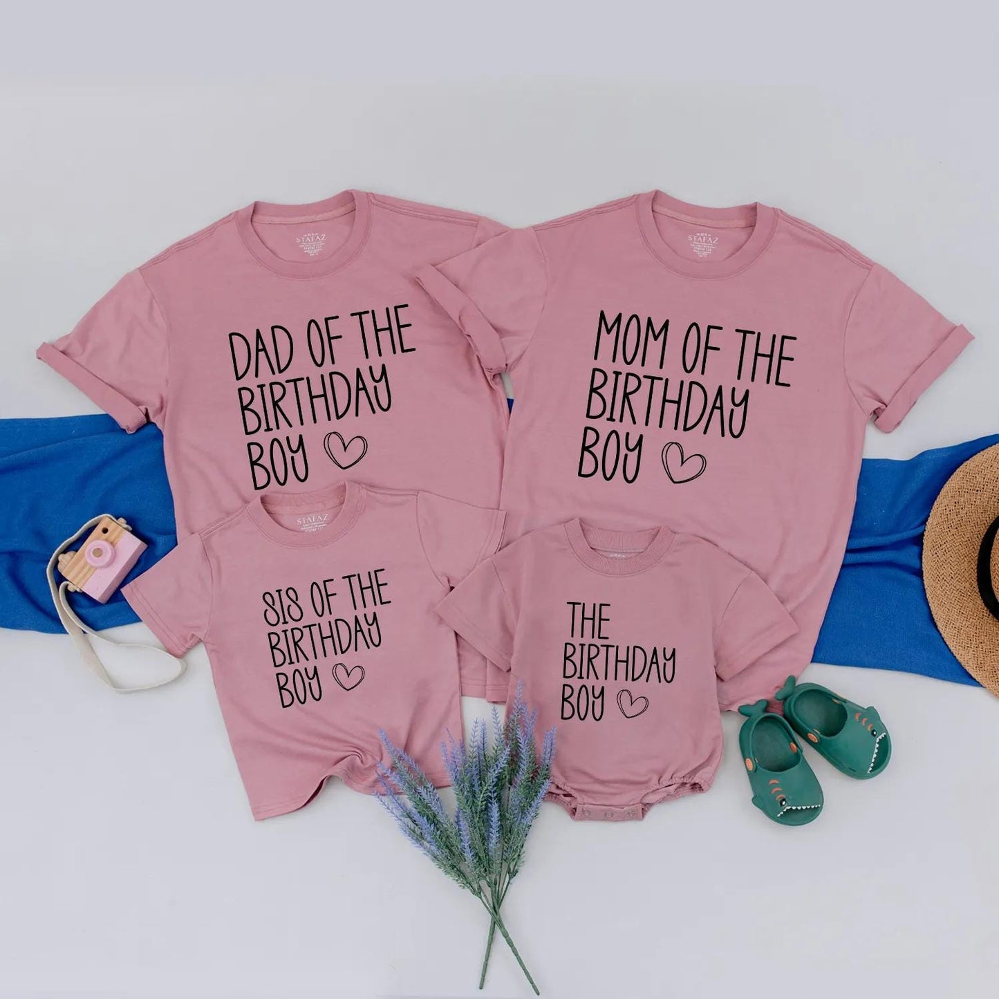 Birthday Boy Family Matching Shirts Custom Name Outfit, Cute Party Clothes for Baby Boy Photo, Personalized Birthday Gift Set, Family Celebration (139 chars)