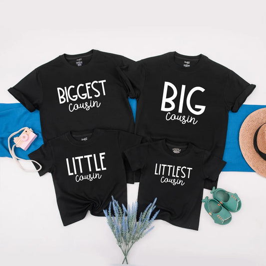 Matching Cousin Crew Shirts, 'Littlest Cousin' Coming Soon! Personalized Family Reveal Gift, Block Font, Cotton, Cute Announcement Idea