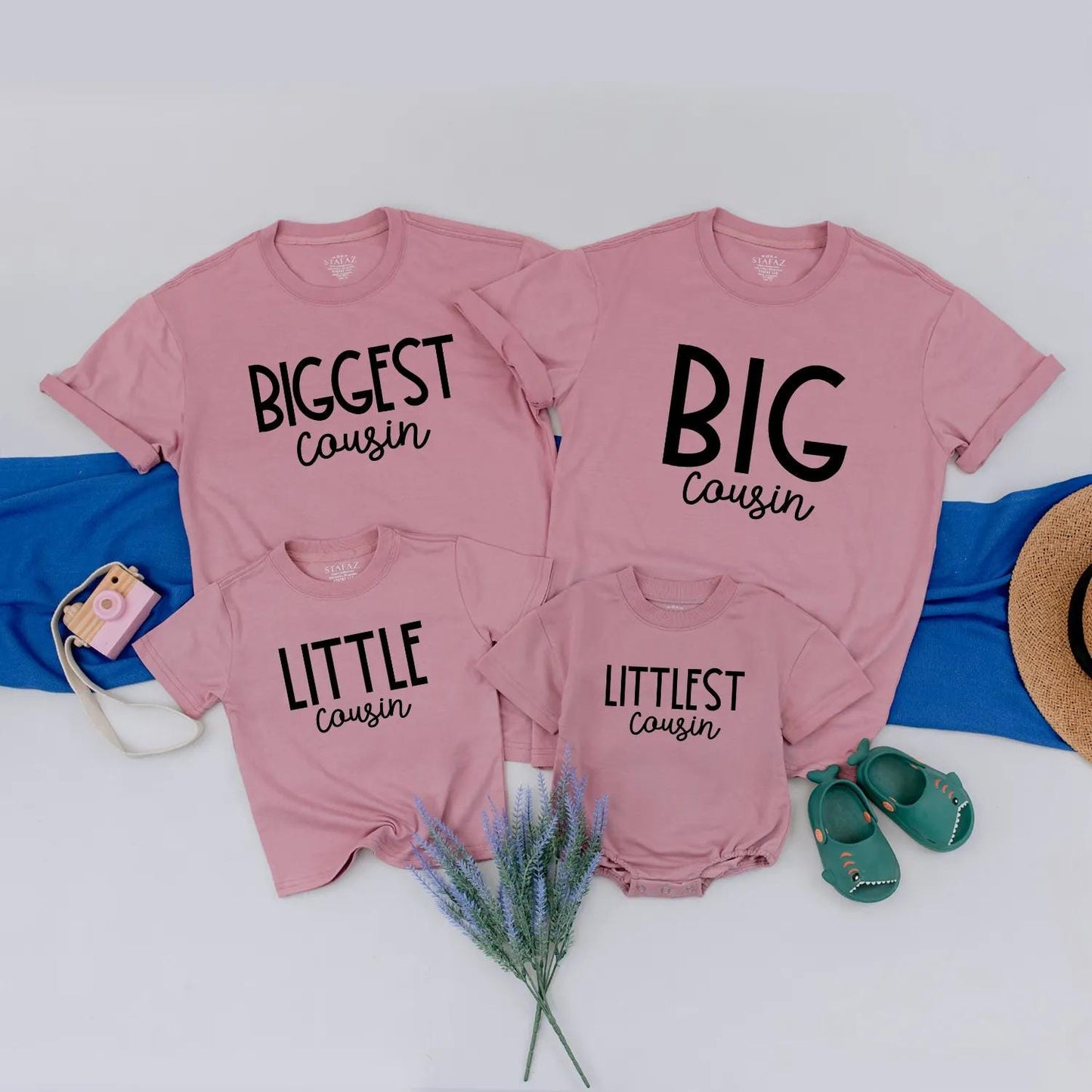 Matching Cousin Crew Shirts, 'Littlest Cousin' Coming Soon! Personalized Family Reveal Gift, Block Font, Cotton, Cute Announcement Idea