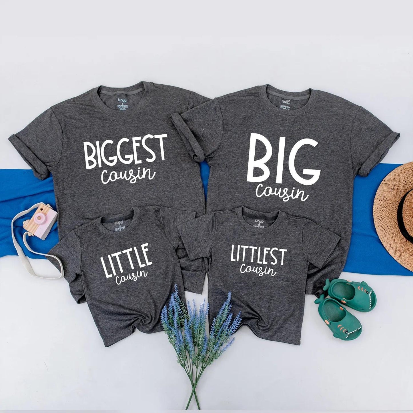 Matching Cousin Crew Shirts, 'Littlest Cousin' Coming Soon! Personalized Family Reveal Gift, Block Font, Cotton, Cute Announcement Idea