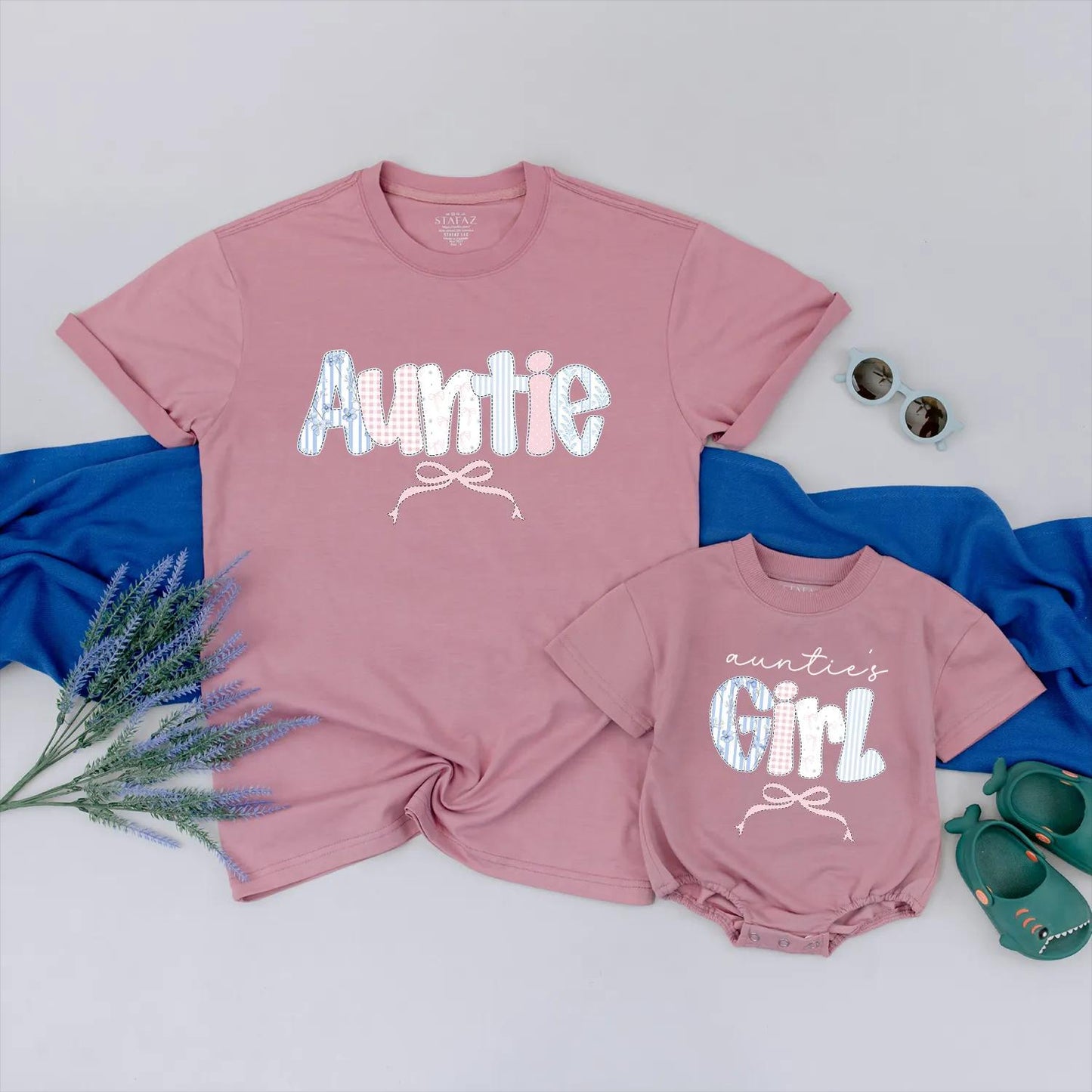 Floral Auntie Matching Family Shirt Cute Bow Outfit Personalized Aunt Niece Clothes Pretty Gift for Auntie’s Girl Bestie