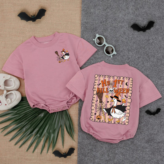 Goose My First Halloween T-Shirt Bubble Romper Cute Toddler Baby Outfit Spooky Season Apparel Fall Gift Idea