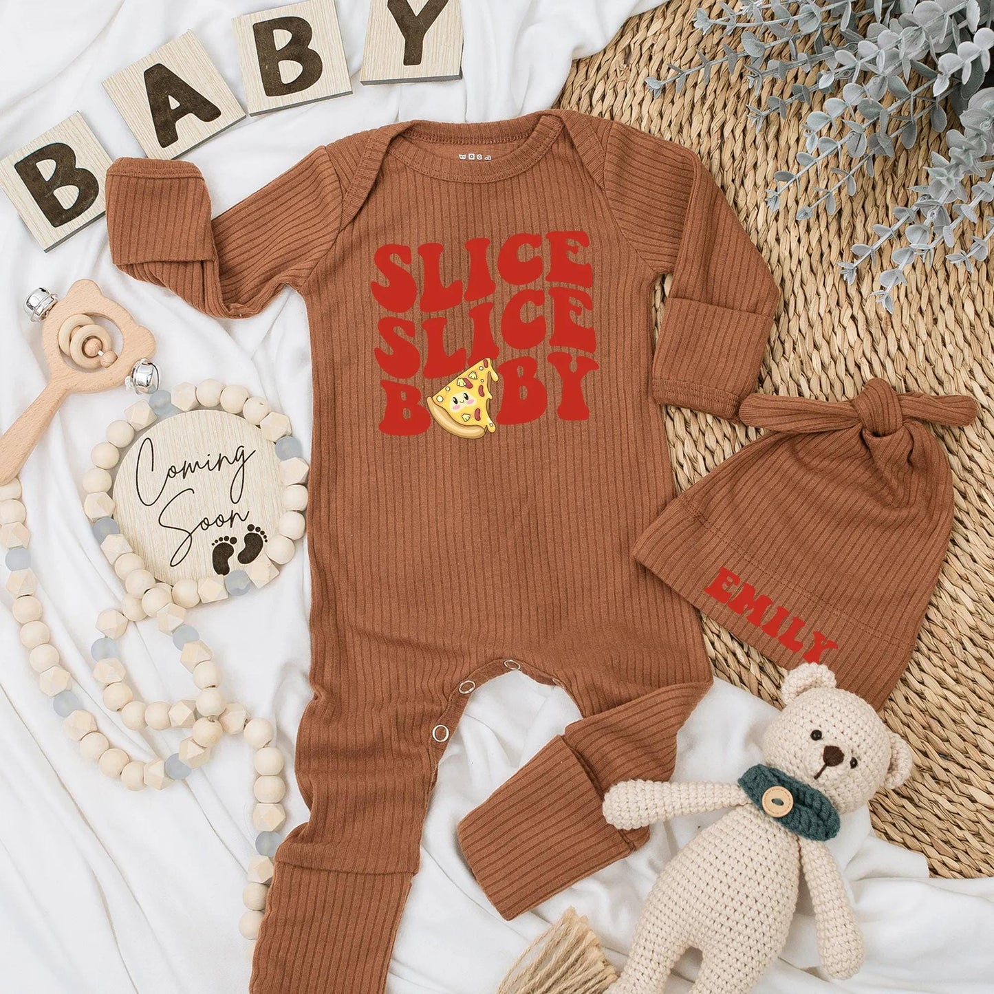 Slice Slice Baby Bodysuit Retro Pizza Design Funny Newborn Outfit Cute Vintage Pizza Baby Shower Gift for Pizza Lovers